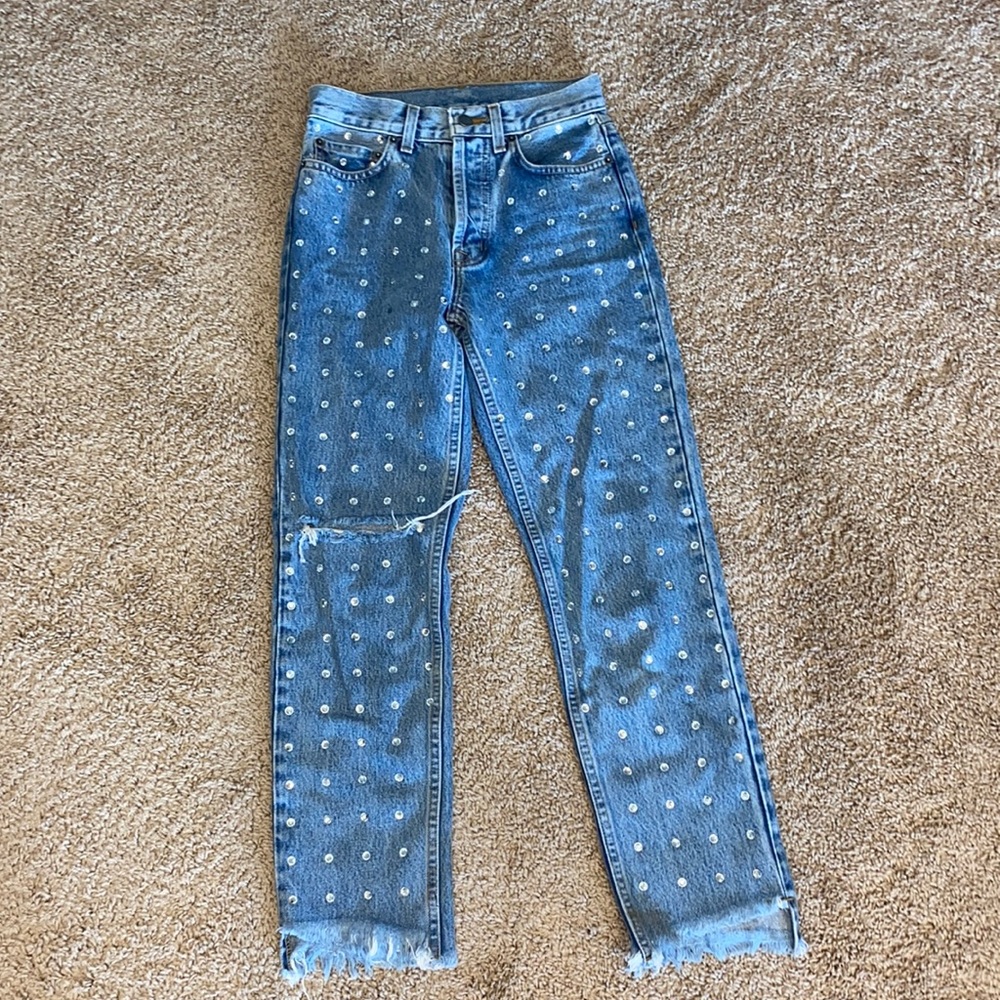 Carmar Denim rhinestone straight leg jeans; size 24